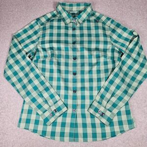 Odlo Womens Green Teal Buffalo Check Plaid Long Sleeve Hiking Shirt Size M